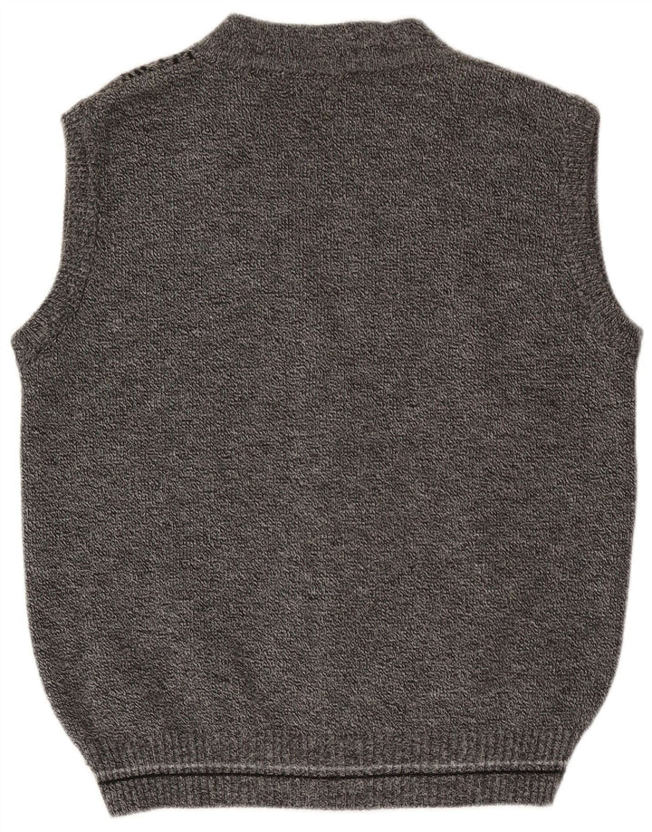 Cardigan vintage fără mâneci pentru bărbați, gri mediu, geometric acrilic