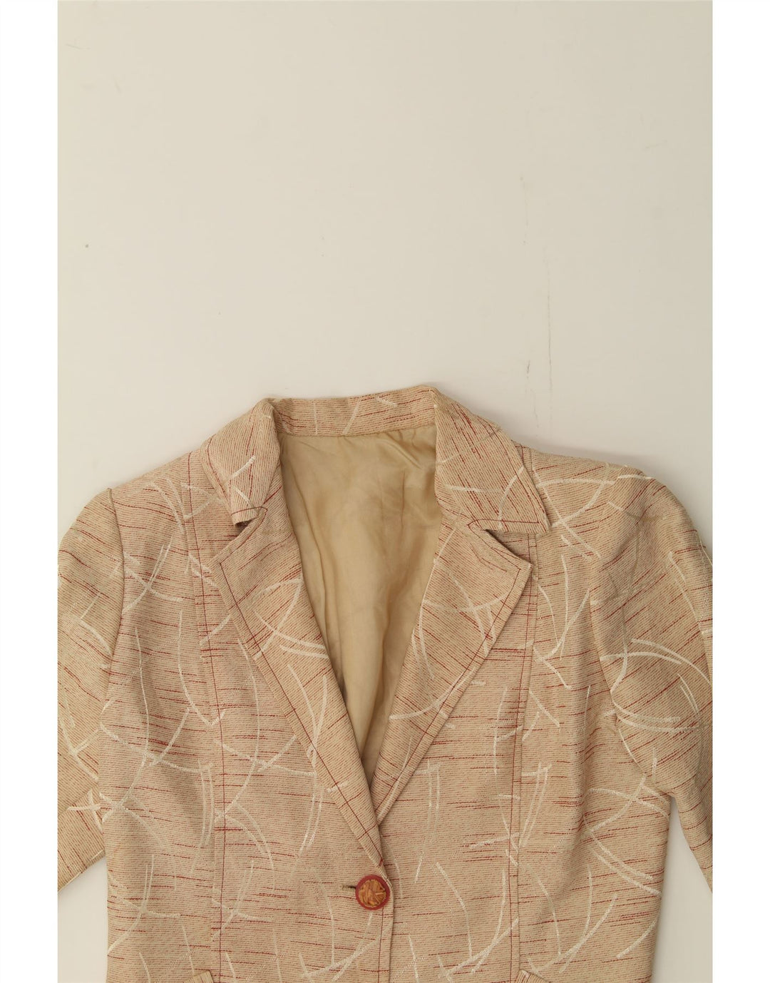 VINTAGE Womens Crop 2 Button Blazer Jacket UK 10 Small Beige Pinstripe Vintage Vintage and Second-Hand Vintage from Messina Hembry 
