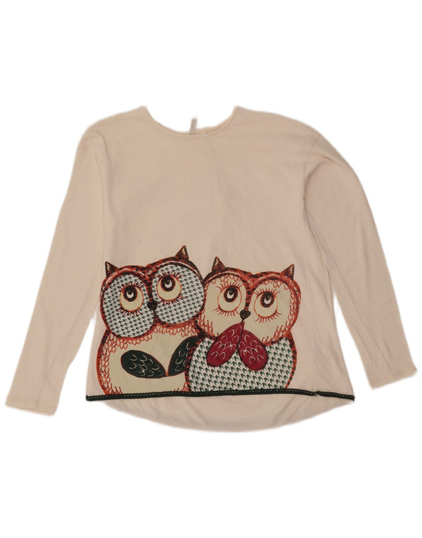 Benetton Fete Top grafic cu mânecă lungă 10-11 ani XL bumbac alb