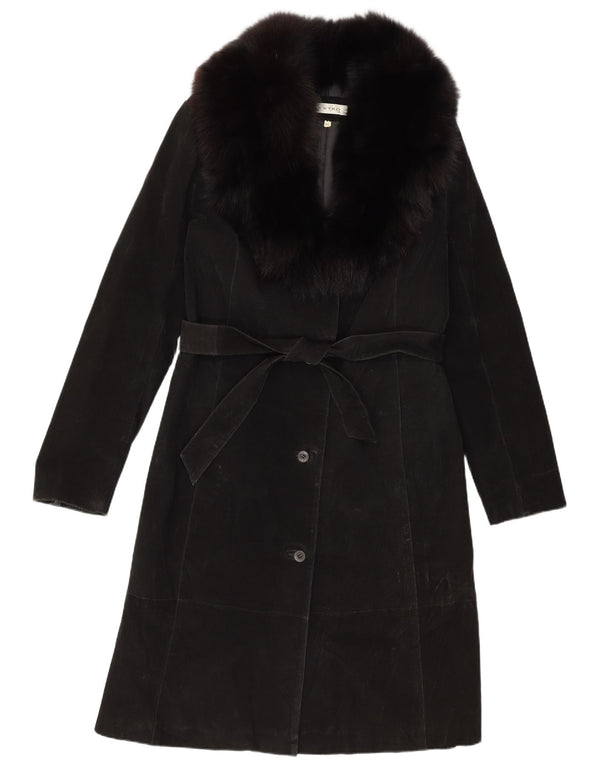 Pardesiu vintage pentru femei de piele intoarsa IT 46 mare, neagra