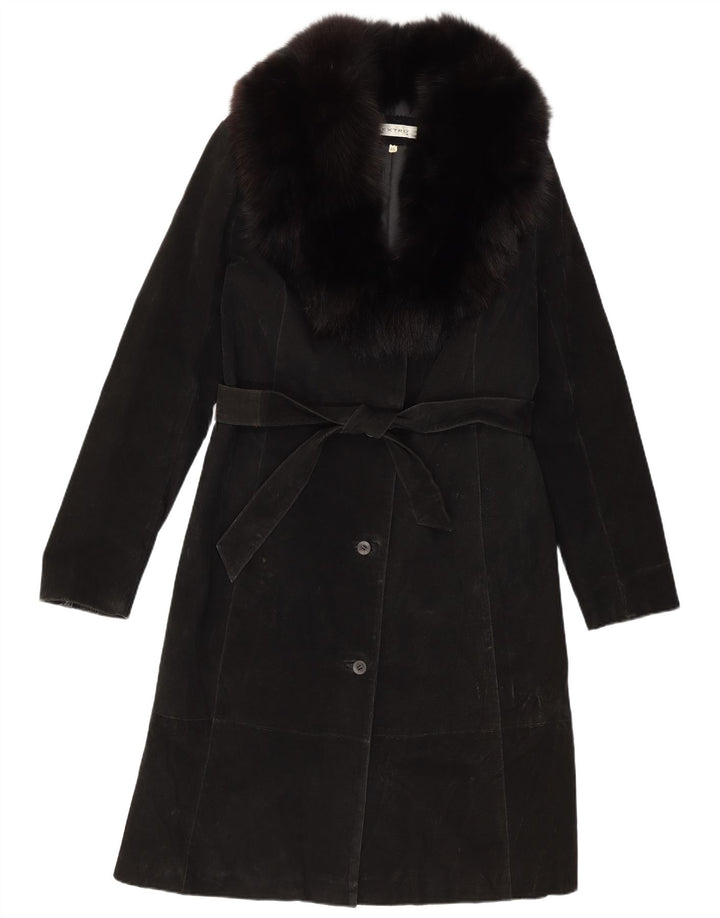 Pardesiu vintage pentru femei de piele intoarsa IT 46 mare, neagra