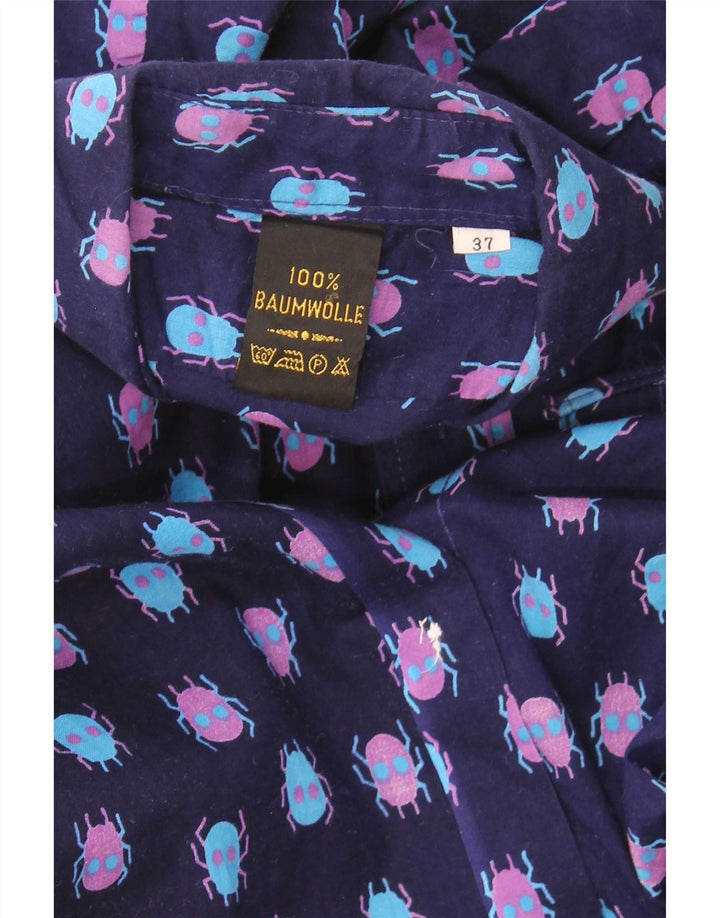 Cămașă Vintage pentru bărbați cu model abstract Mărimea 37 mic Bumbac bleumarin