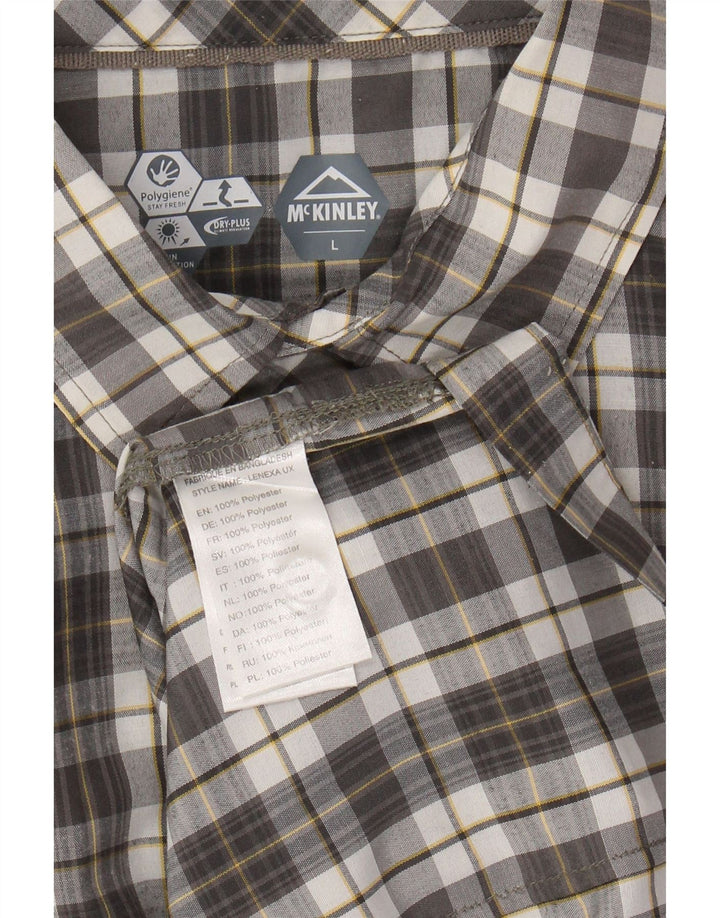 Cămașă cu mânecă scurtă pentru bărbați MC KINLEY, poliester cu carouri, gri mare