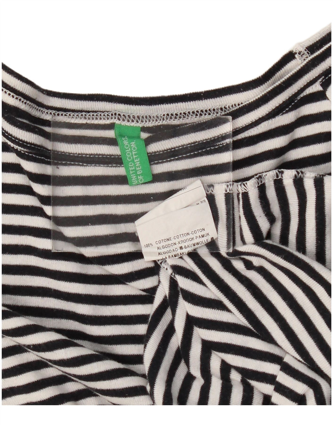 BENETTON Top pentru femei cu mâneci 3/4 UK 12 Medium Black Pinstripe Bumbac