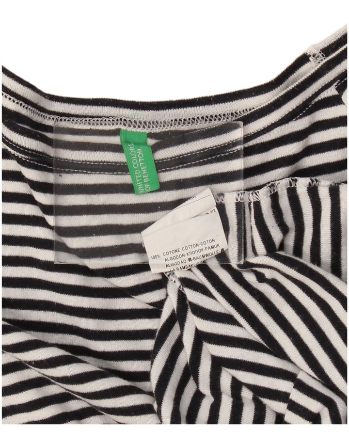 BENETTON Top pentru femei cu mâneci 3/4 UK 12 Medium Black Pinstripe Bumbac