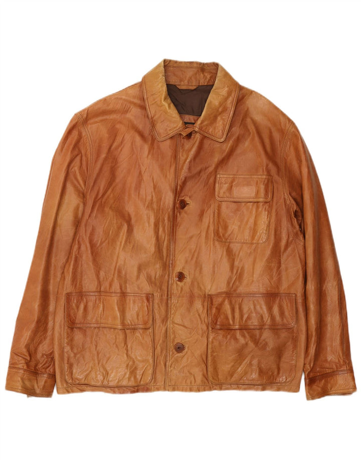 Jachetă din piele de bază Vittorio Forti pentru bărbați IT 50 din piele maro mare