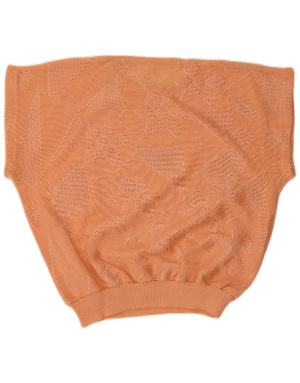 Pulover vintage pentru femei cu mânecă scurtă cu decolteu rotund IT 50 XL portocaliu floral