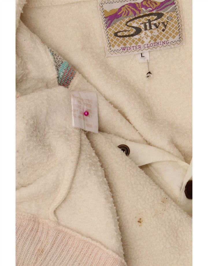 Pulover pentru bărbați Silvy, cu gât cu nasturi, fleece, mare, din poliester Fair Isle alb
