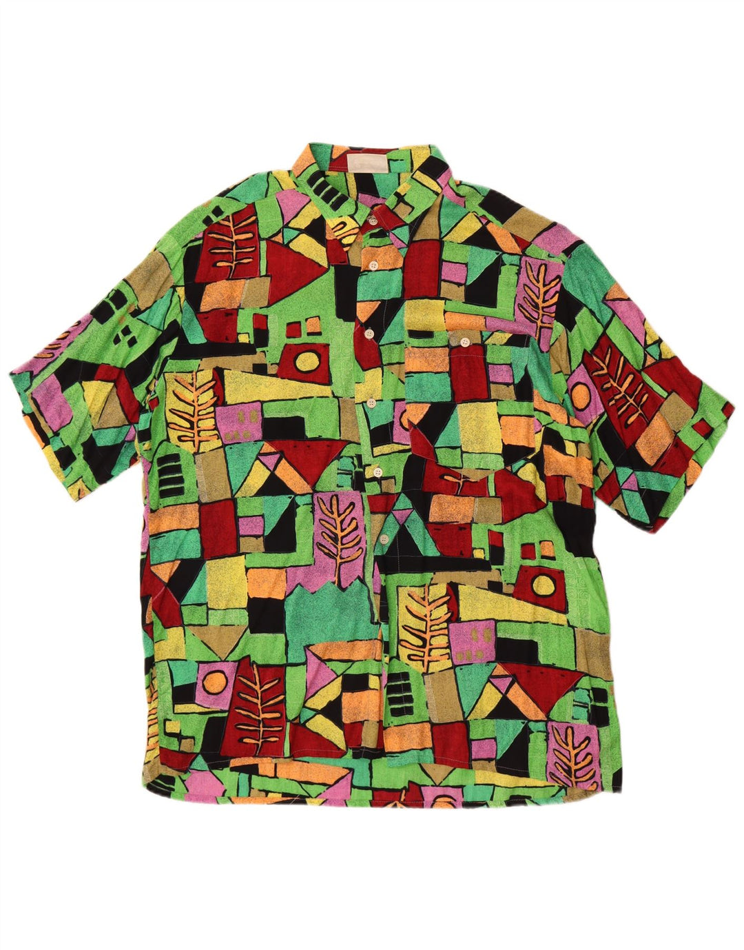 Cămașă Vintage pentru bărbați cu mânecă scurtă, mare, multicoloră, geometrică