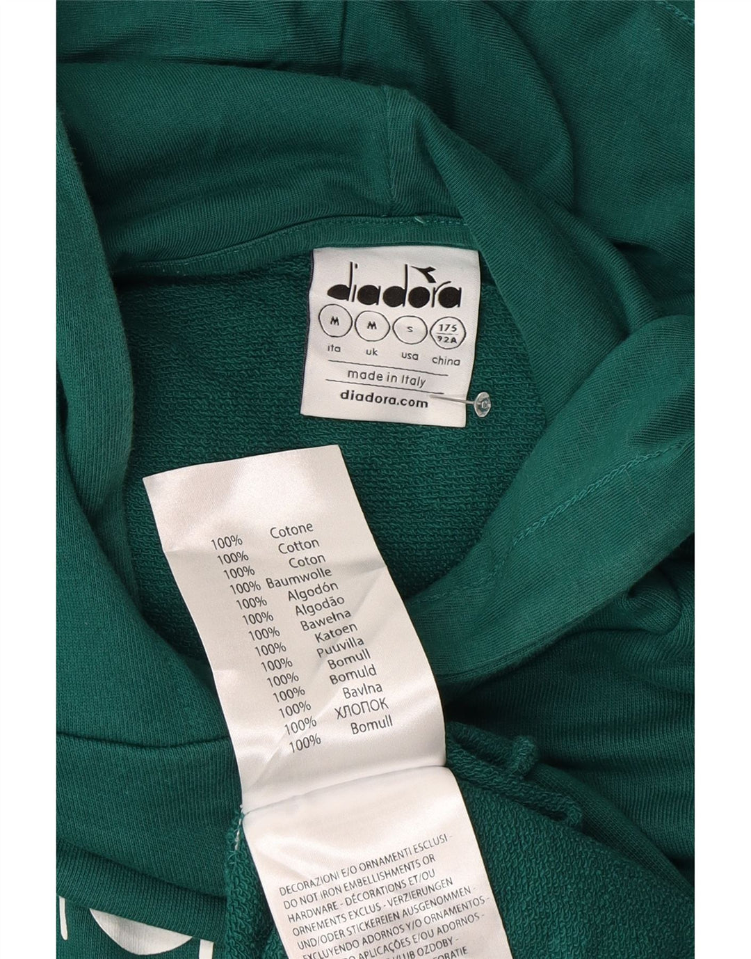 Pulover Diadora pentru bărbați cu glugă grafică, bumbac verde mediu