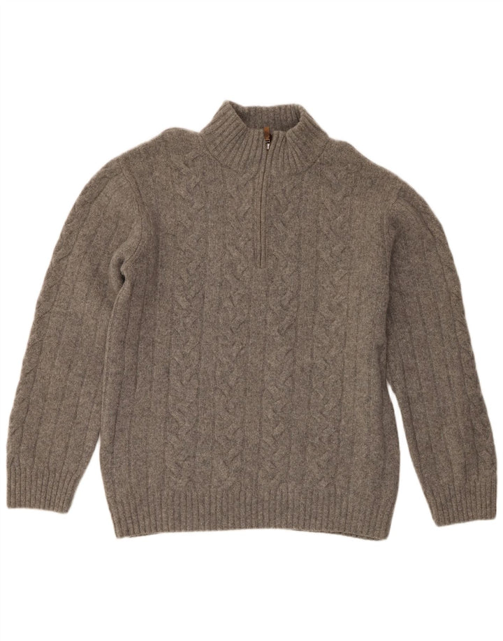 Pulover pentru bărbați Gant, cu fermoar și gât, 2XL, lână merinos gri