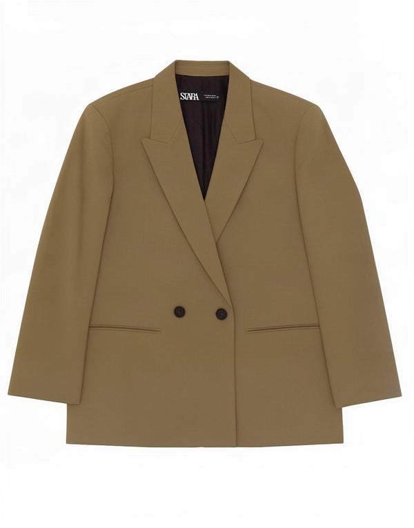Jachetă Blazer pentru femei Zara, cu două piept, UK 14 Medium Kaki Poliester