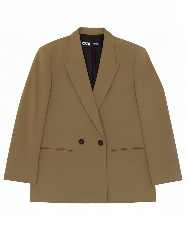 Jachetă Blazer pentru femei Zara, cu două piept, UK 14 Medium Kaki Poliester