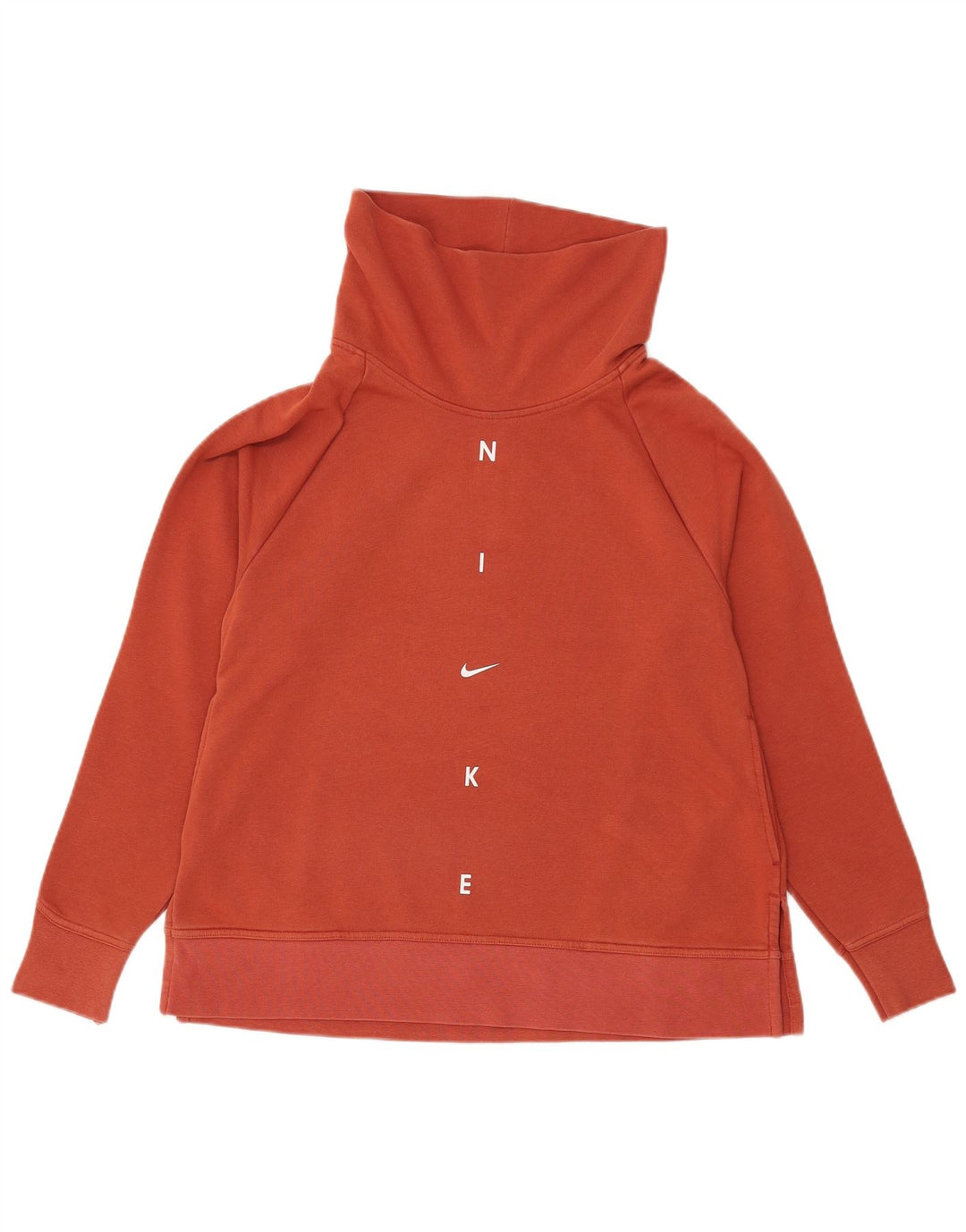 Pulover Nike pentru femei cu grafică cu gât rulat, UK 10, bumbac portocaliu mic