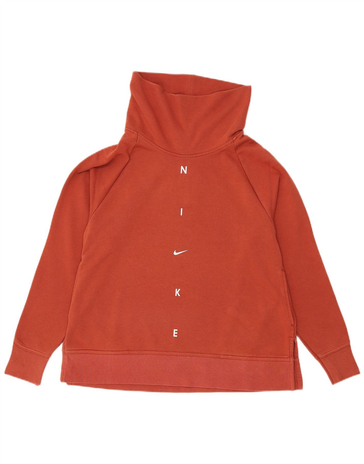 Pulover Nike pentru femei cu grafică cu gât rulat, UK 10, bumbac portocaliu mic