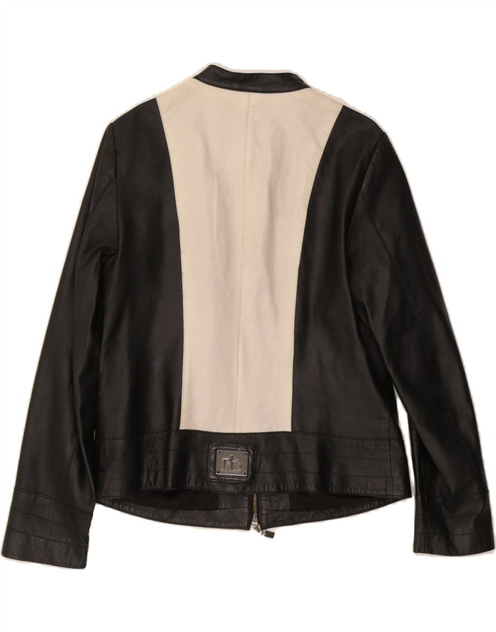 ROCCOBAROCCO Womens Crop Bomber Jacket IT 50 XL Black Colourblock Leather Vintage Roccobarocco and Second-Hand Roccobarocco from Messina Hembry 