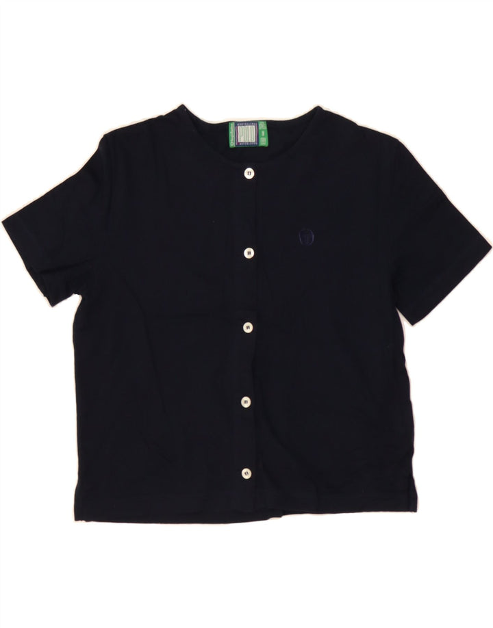 SERGIO TACCHINI Womens Short Sleeve Shirt Blouse UK 12 Medium Navy Blue Vintage Sergio Tacchini and Second-Hand Sergio Tacchini from Messina Hembry 