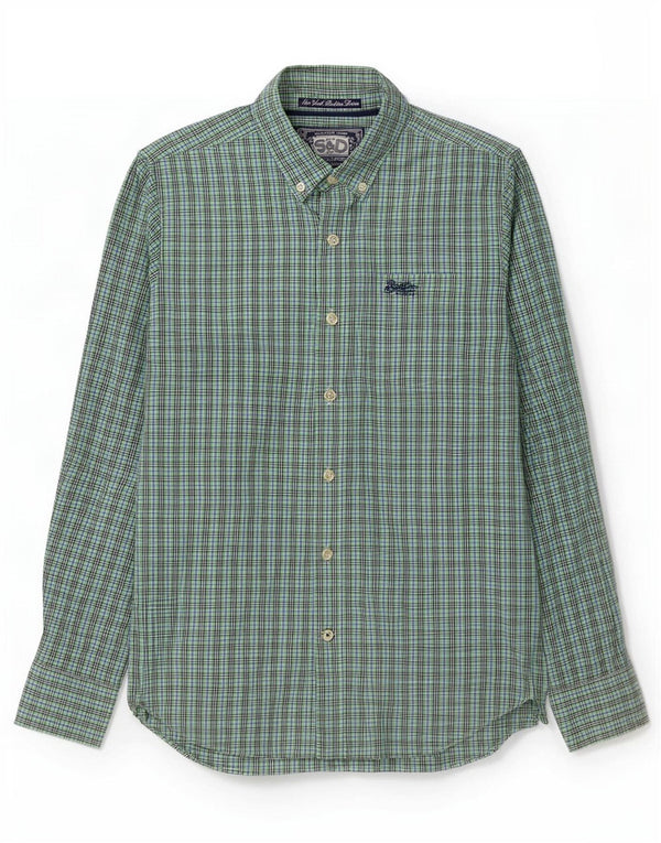 Superdry Mens Shirt Large Green Gingham Cotton