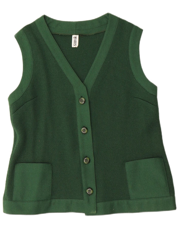 Pulover cardigan fără mâneci pentru femei VINTAGE EU 48 2XL Lână verde