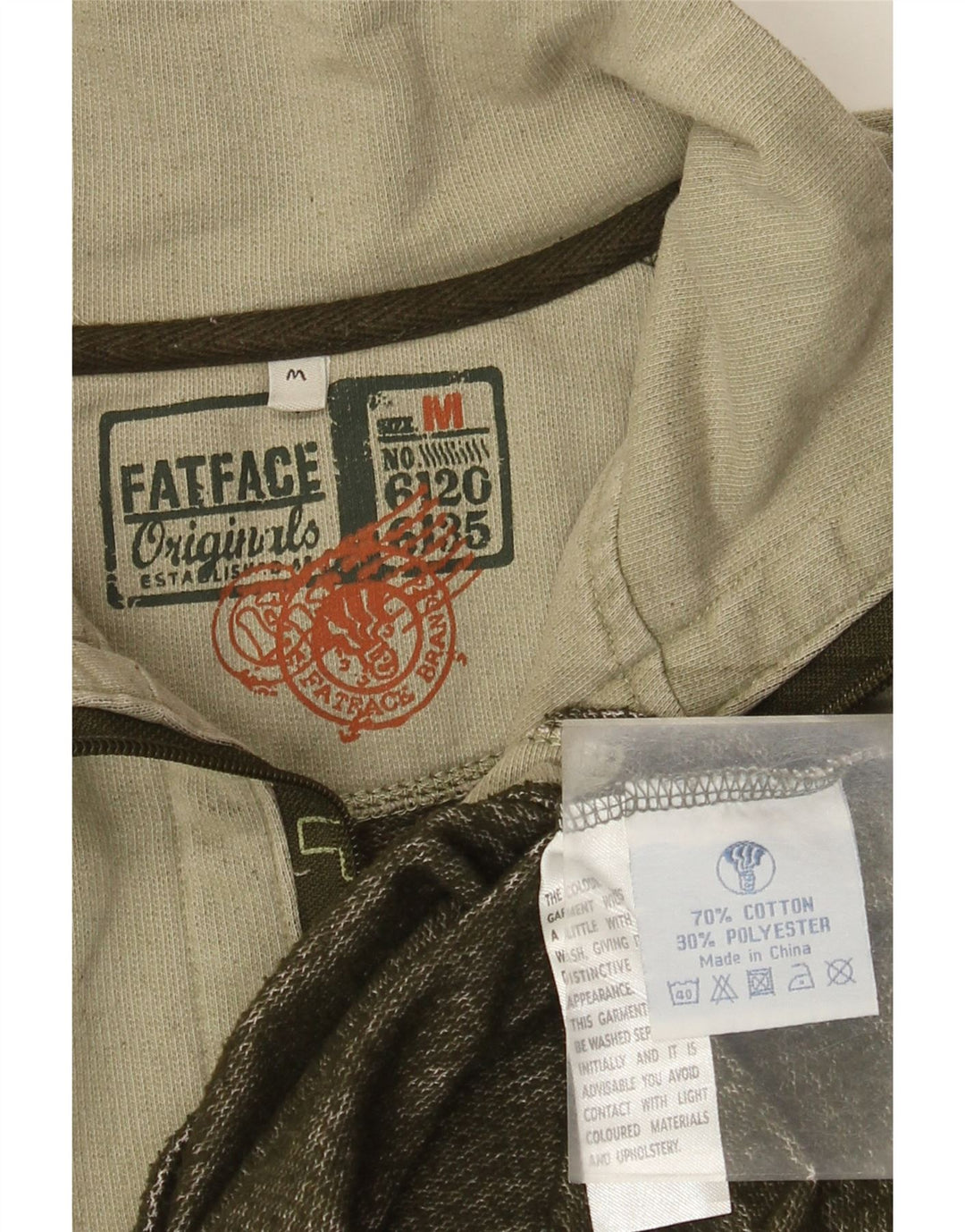 Hanorac pentru bărbați Fat Face, cu fermoar și gât, Jumper Bumbac mediu kaki