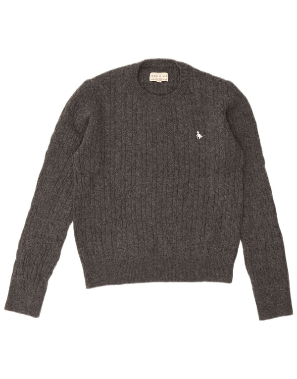 Jack Wills Womens Crop Crew Neck Jumper Sweater UK 14 Large Grey Wool