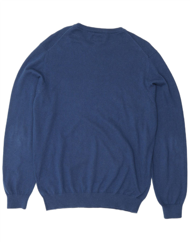Pulover vintage pentru bărbați cu gâtul turnat, mare, albastru, bumbac