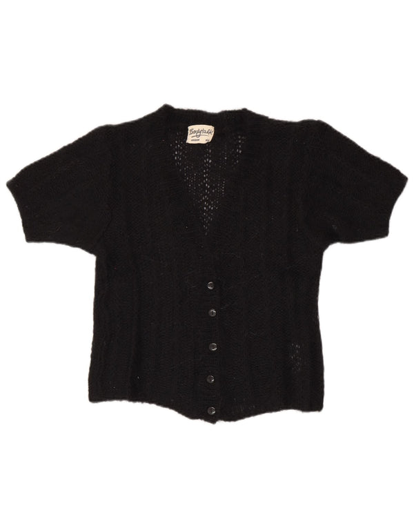 VINTAGE Pulover cardigan cu mânecă scurtă pentru femei UK 12 Medium Black Nylon