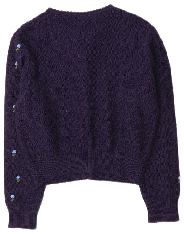 Pulover vintage cardigan crop pentru femei UK 12 Medium Bleumarin Floral