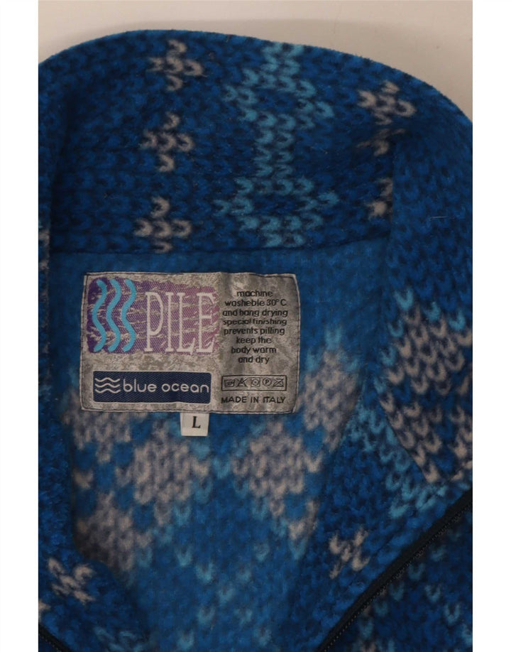 Pulover vintage pentru bărbați, cu fermoar, cu gât, mare, albastru, geometric