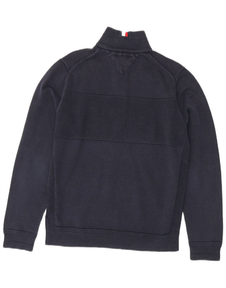 Pulover pentru bărbați Tommy Hilfiger, cu fermoar, cu gât, bumbac mediu albastru bleumarin