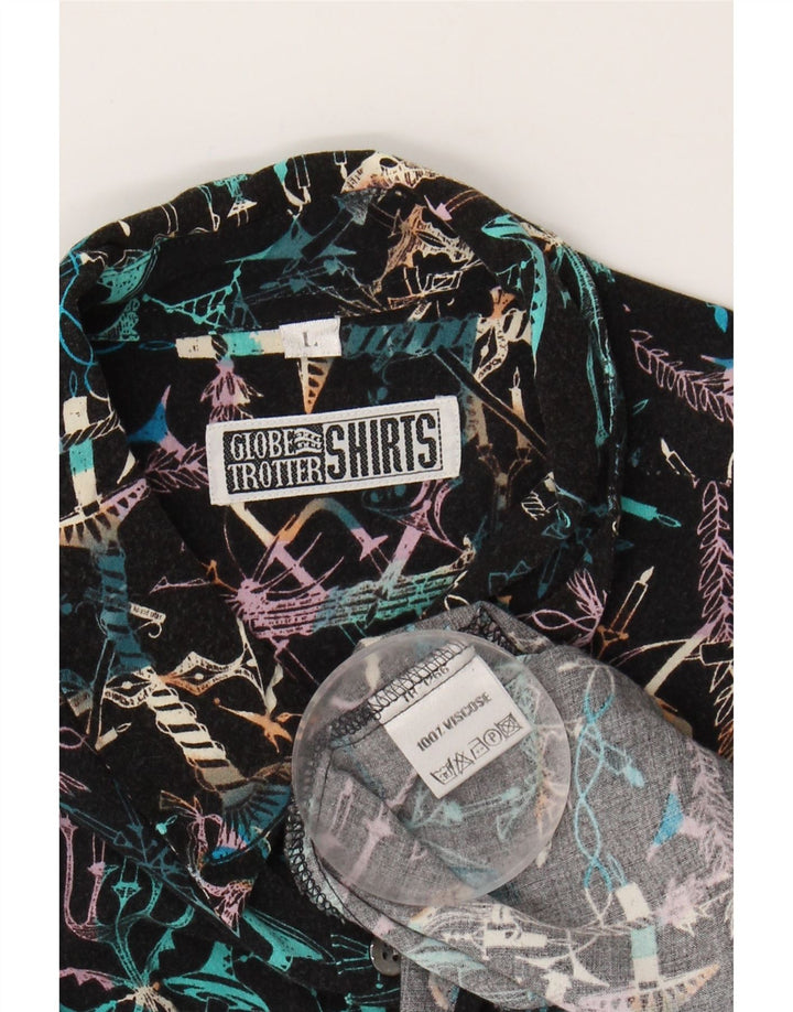GLOBE TROTTER Mens Abstract Pattern Shirt Large Black Viscose Vintage Globe Trotter and Second-Hand Globe Trotter from Messina Hembry 