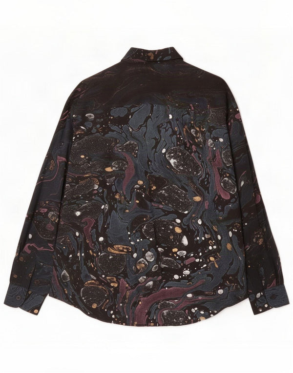 Vintage Womens Abstract Pattern Shirt Blouse UK 16 Large Navy Blue