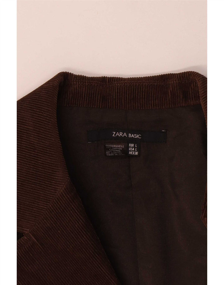 Blazer pentru femei Zara, cu 3 nasturi, din velur, UK 14, mare, maro, bumbac
