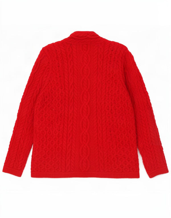 Pulover cardigan pentru femei Aran Crafts UK 14 Lână merinos roșu mediu