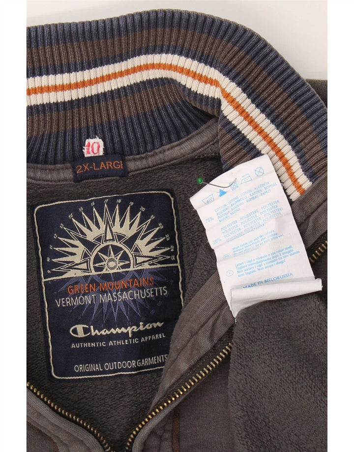 Pulover pentru bărbați Champion, cu fermoar și gât, bumbac gri 2XL