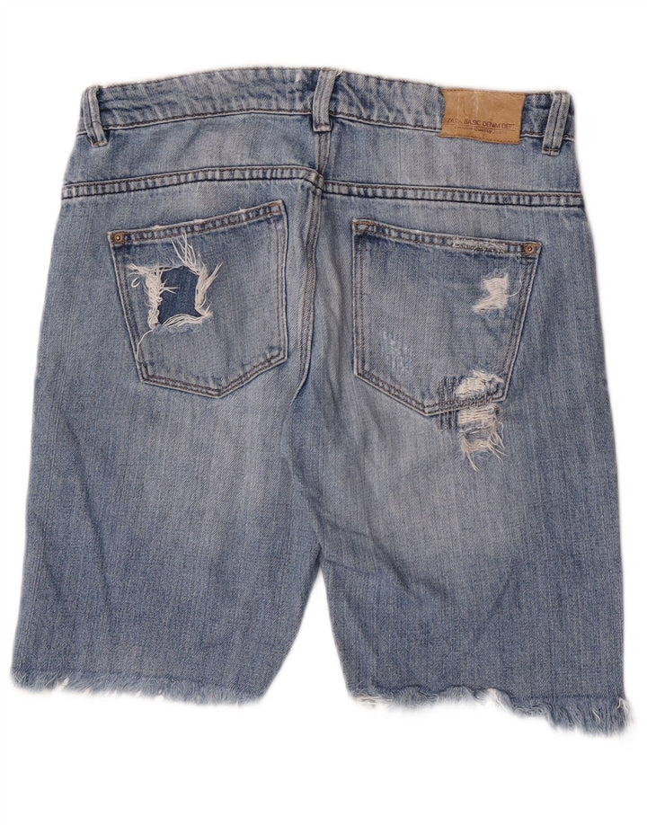 Pantaloni scurți din denim învechit pentru femei Zara EU 38 Mici W28 Albastru
