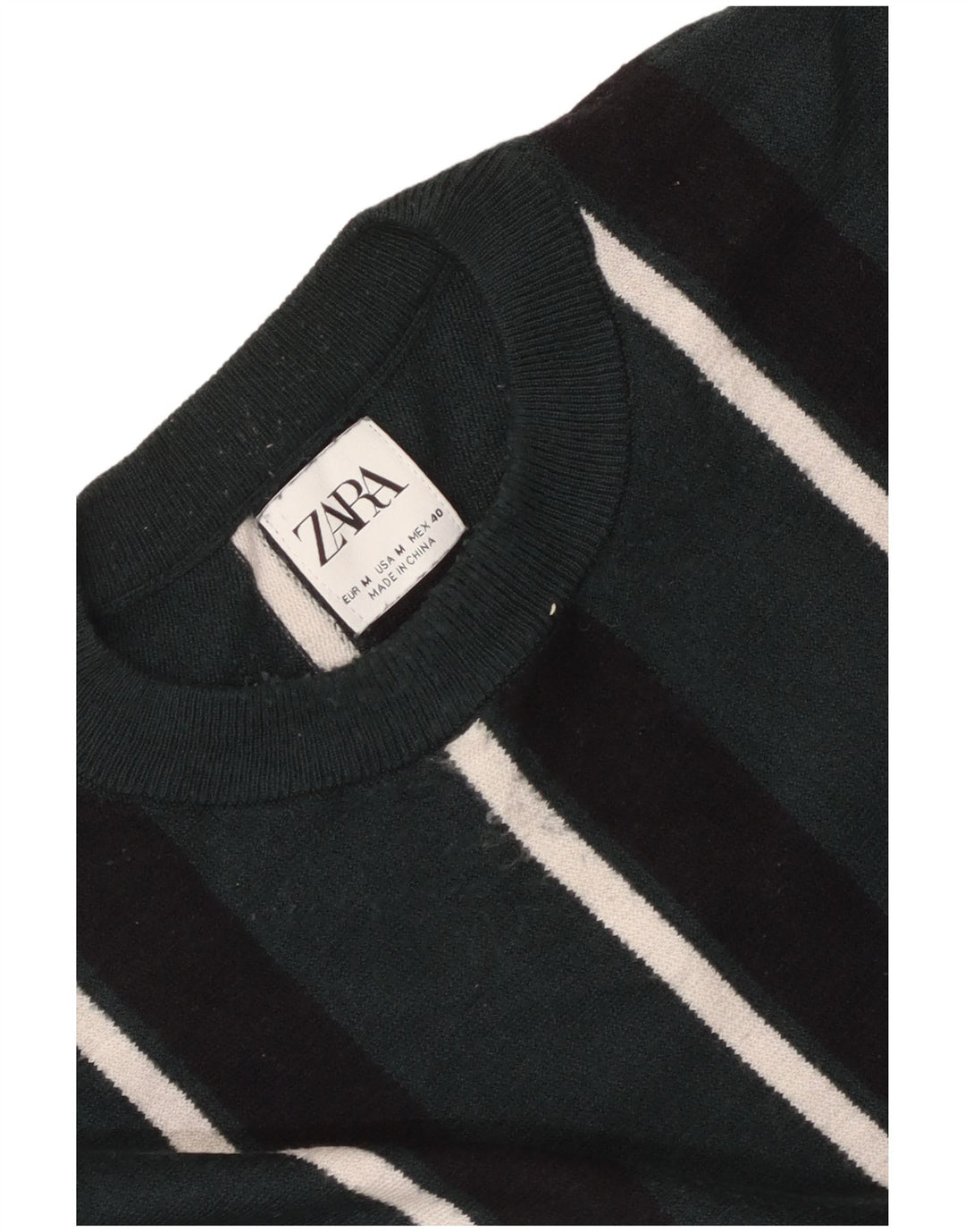 Pulover pentru bărbați Zara, cu decolteu, verde mediu, cu dungi
