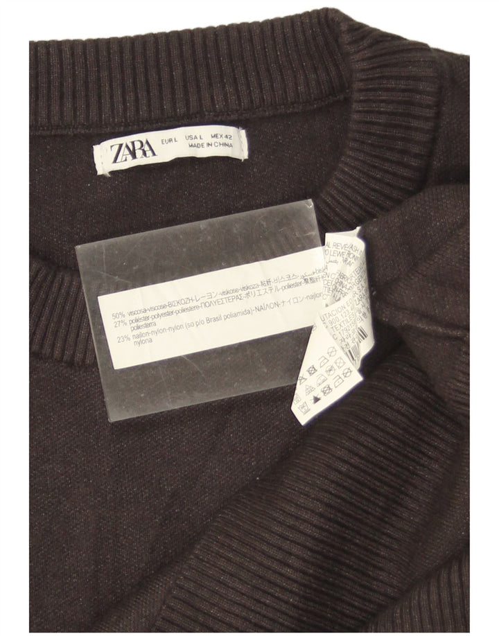Pulover pentru bărbați Zara, cu decolteu, mare, gri, viscoză