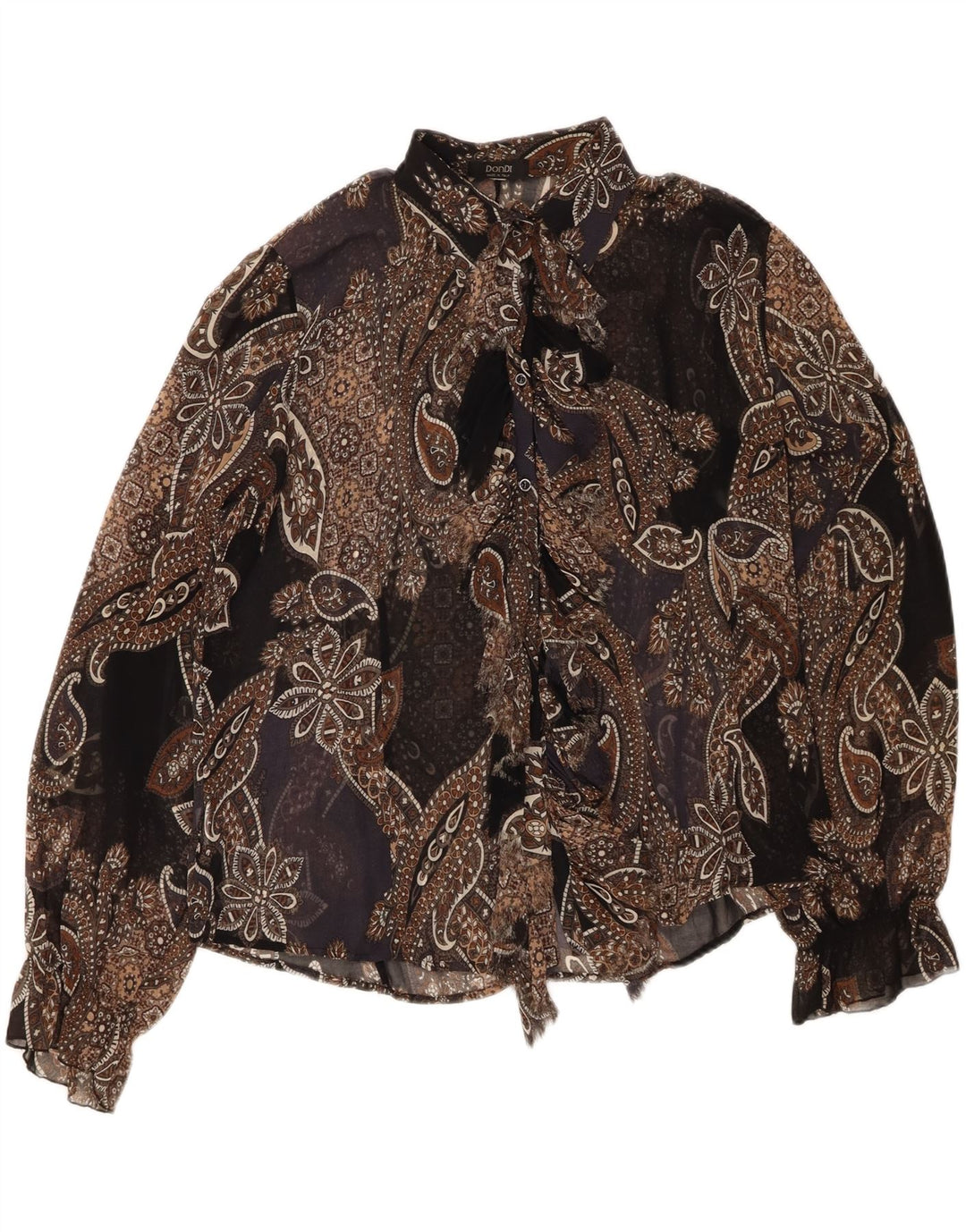 Bluză cu cămașă transparentă vintage pentru femei UK 18 XL Maro Poliester Paisley