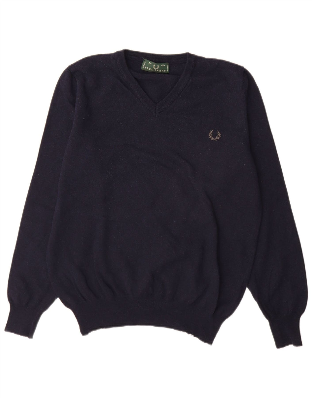 Fred Perry Pulover cu decolteu în V pentru bărbați, lână mare, albastru