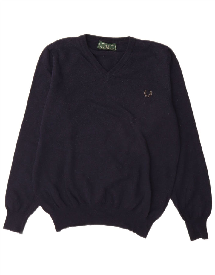 Fred Perry Pulover cu decolteu în V pentru bărbați, lână mare, albastru