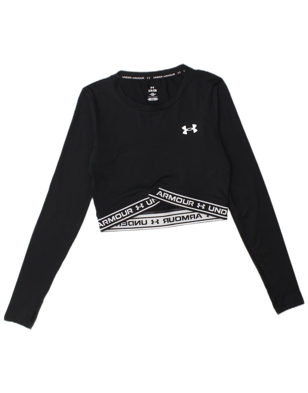 Under Armour Crop Graphic Top pentru femei cu mânecă lungă UK 10 Small Black