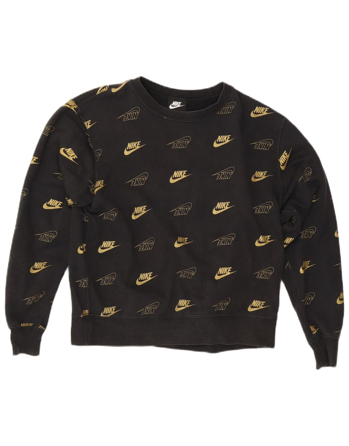Pulover supradimensionat cu grafic Nike pentru femei UK 10 Bumbac negru mic