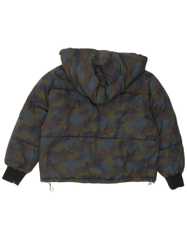 Jachetă căptușită supradimensionată cu glugă pentru femei Zara UK 6 XS Camuflaj multicolor