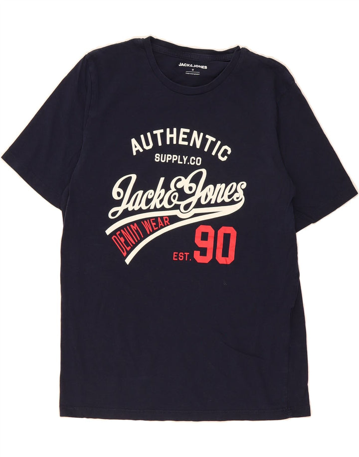 JACK & JONES Mens Graphic T-Shirt Top Medium Navy Blue Cotton Vintage Jack & Jones and Second-Hand Jack & Jones from Messina Hembry 