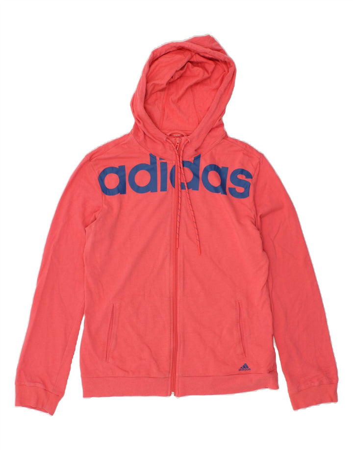 ADIDAS Womens Graphic Zip Hoodie Sweater UK 14 Medium Red Vintage Adidas and Second-Hand Adidas from Messina Hembry 