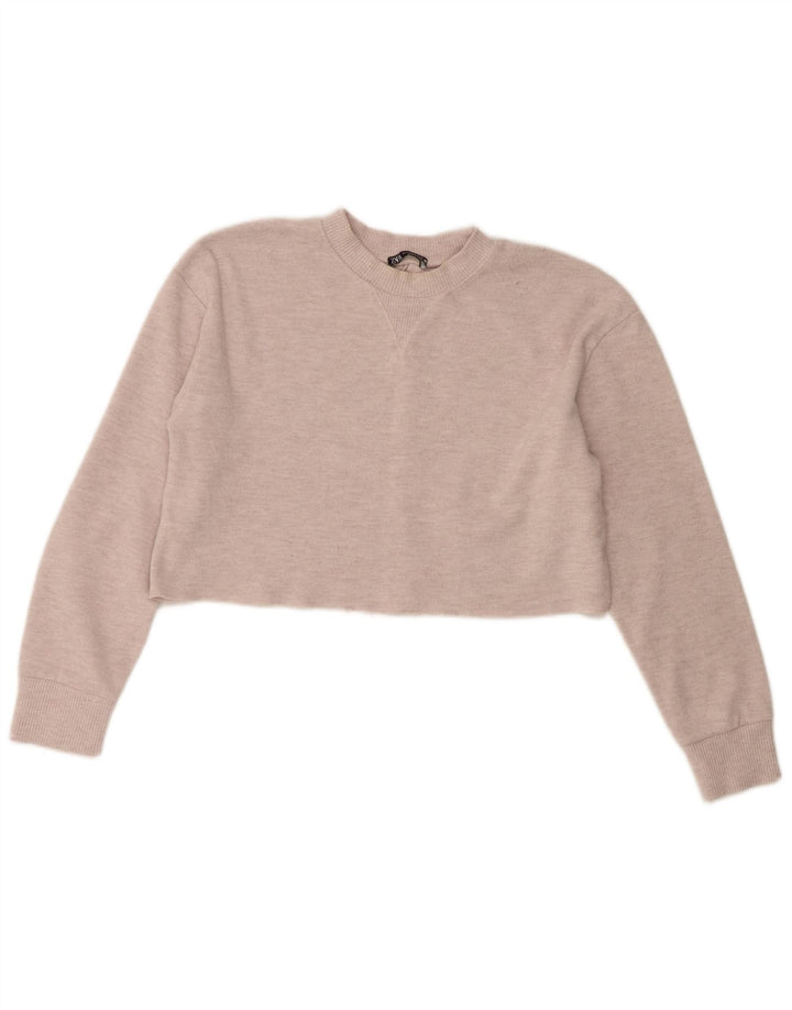 Crop Top pentru femei Zara cu mânecă lungă UK 14 Medium Bej Poliester