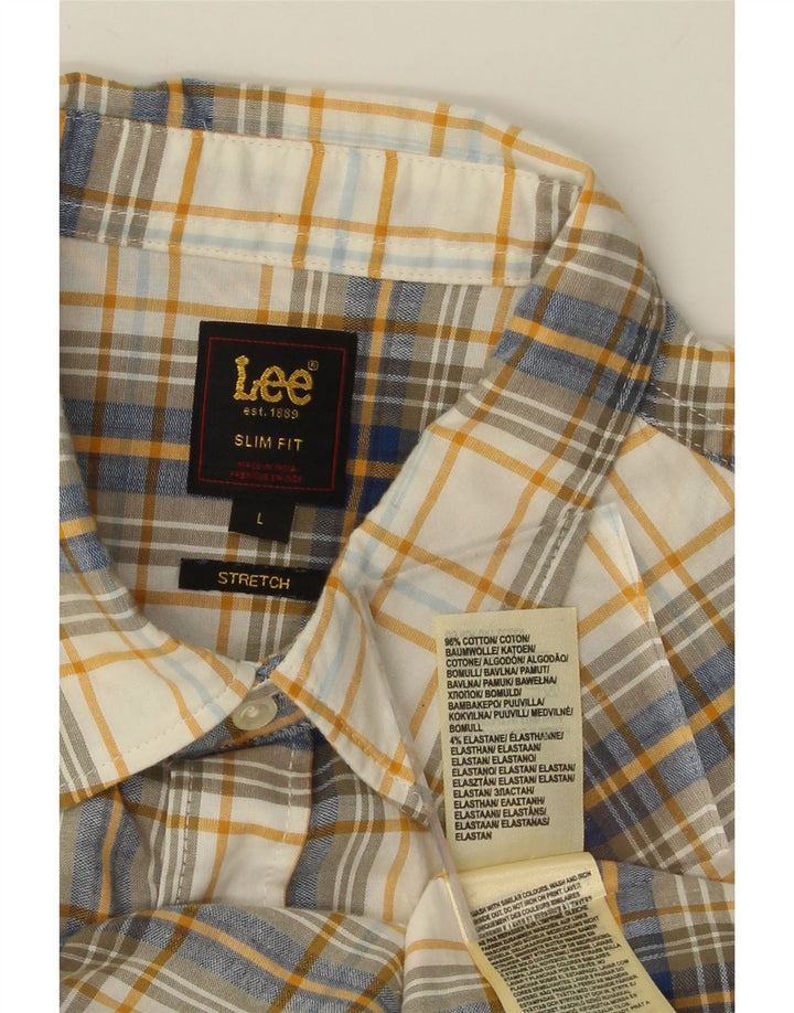 LEE Mens Slim Fit Short Sleeve Shirt Large Beige Check Cotton Vintage Lee and Second-Hand Lee from Messina Hembry 