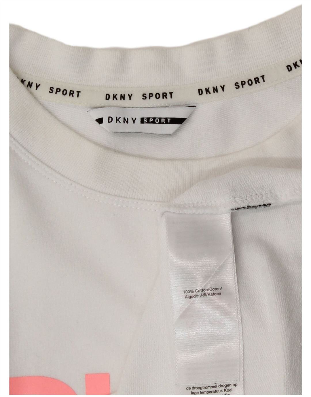 Dkny Top grafic supradimensionat pentru femei cu mânecă lungă UK 14 bumbac alb mediu