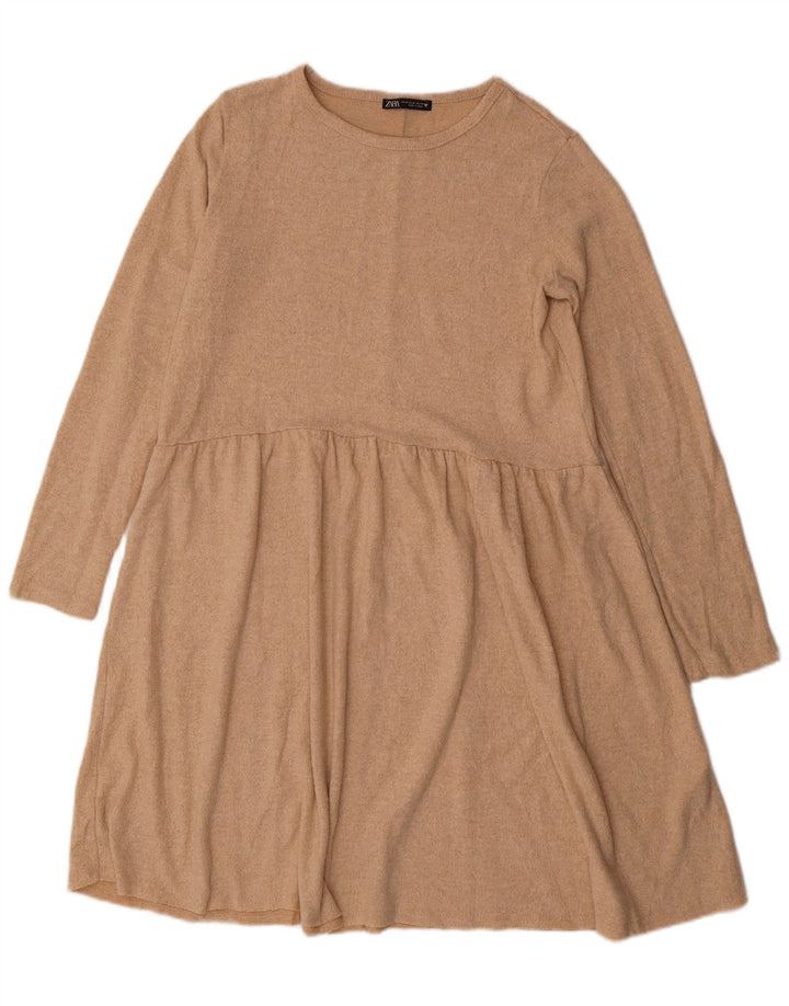 Rochie pulover cu mânecă lungă pentru femei Zara UK 14 Medium Bej Poliester